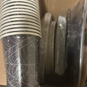 Spider web themed Halloween decorations